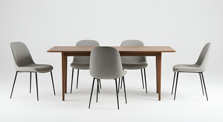A complete dining table set with chair appears elegant against a white background, ideal for interior and furniture themes.