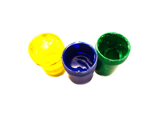 Farbtöpfe gelb blau grün Farbe flüssig Studio