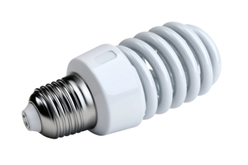 Indoor close-up of innovative energy-saving light bulb technology. Isolated on transparent background, png.