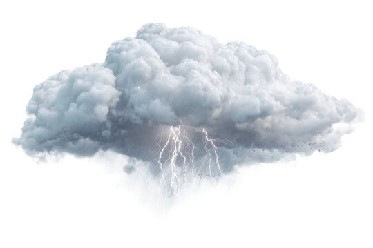 Thunderstorm clouds with lightning display in nature's landscape. Isolated on transparent background, png. - Powered by Adobe