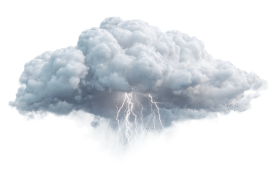 Thunderstorm clouds with lightning display in nature's landscape. Isolated on transparent background, png. - Powered by Adobe