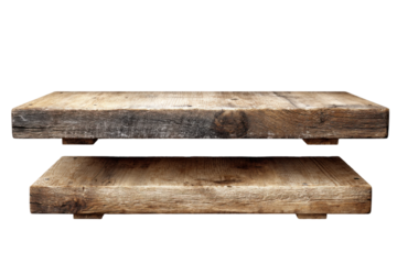 Rustic wooden shelves displaying natural texture home interior design. Isolated on transparent background, png.