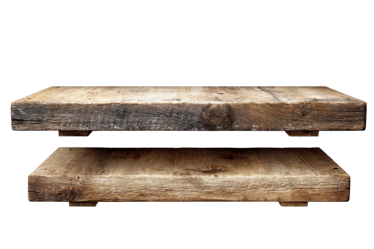 Rustic wooden shelves displaying natural texture home interior design. Isolated on transparent background, png.