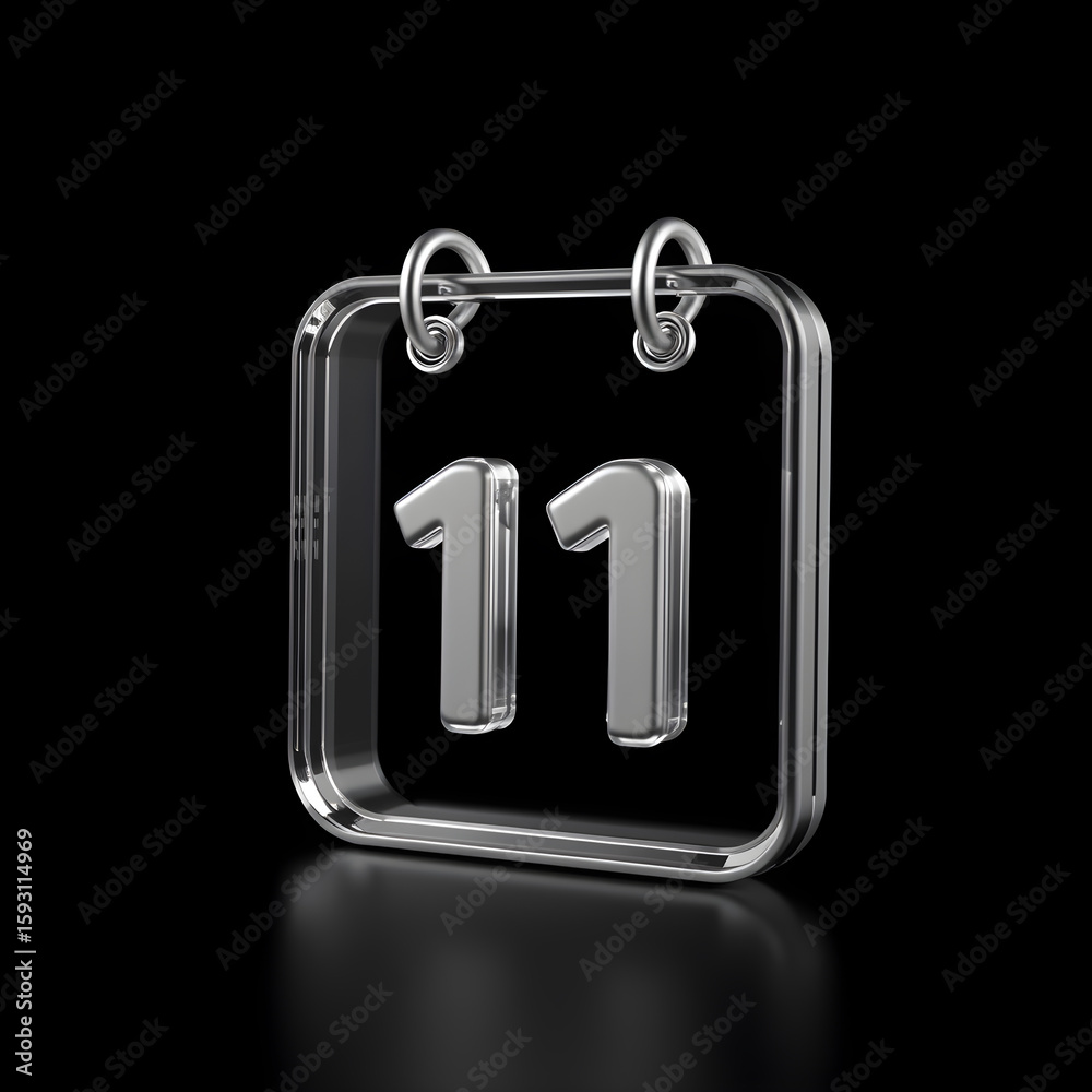 Fototapete metallic 3d image of a 3d calendar icon made of glass isolated on black background. generative ai