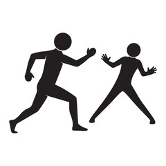 Depiction of Two Silhouetted People with Round Heads, One Running and One with Arms Outstretched in Silhouette Form