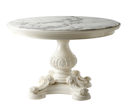 Elegant marble dining table home interior furniture classic style. Isolated on transparent background, png.