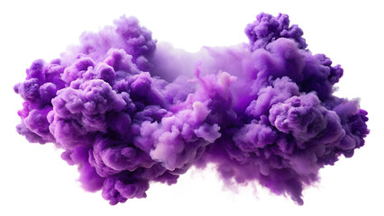 A vibrant purple smoke cloud explodes against a plain transparent background