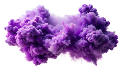 A vibrant purple smoke cloud explodes against a plain transparent background