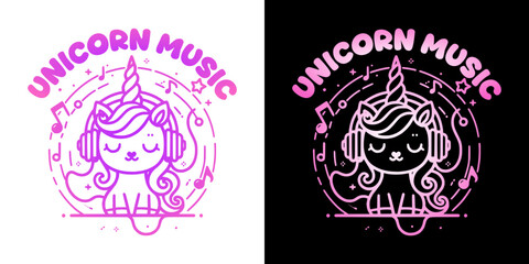 Unicorn Music Logo: A charming and whimsical logo showcases a cute unicorn with headphones, surrounded by musical notes, embodying the essence of melodious magic.
