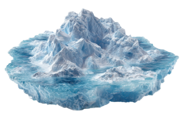 Iceberg formation in ocean waters nature scene aerial view. Isolated on transparent background, png.