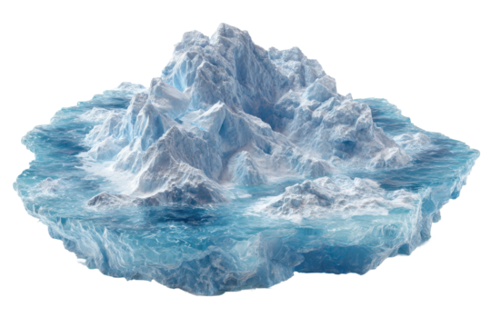 Iceberg formation in ocean waters nature scene aerial view. Isolated on transparent background, png.