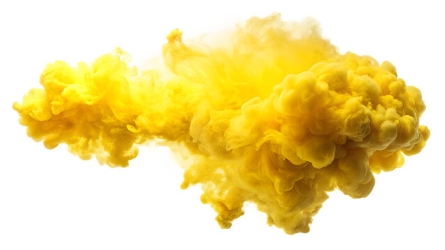 A bright yellow smoke cloud erupts with energy on a transparent background