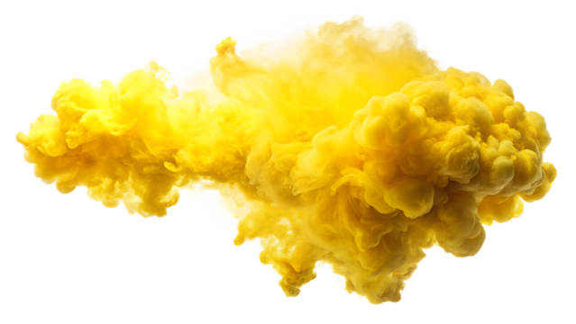 A bright yellow smoke cloud erupts with energy on a transparent background
