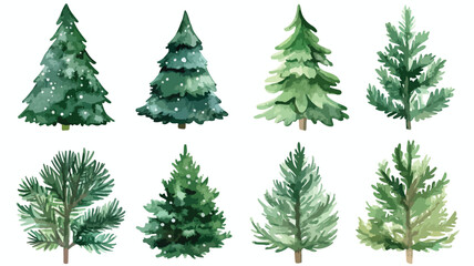 Watercolor Christmas Tree Element Set