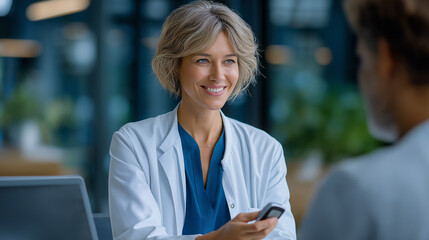 Doctor uses a glucose meter for patient health examination