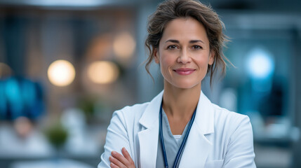 Fototapeta premium Female doctor in examination room with professional demeanor
