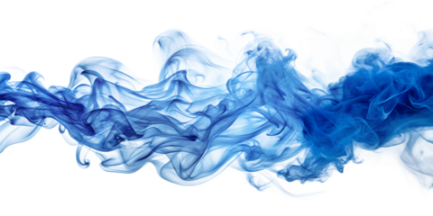 Flowing wisps of vibrant blue smoke create an abstract, isolated pattern on a transparent background