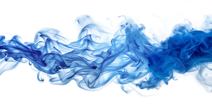 Flowing wisps of vibrant blue smoke create an abstract, isolated pattern on a transparent background