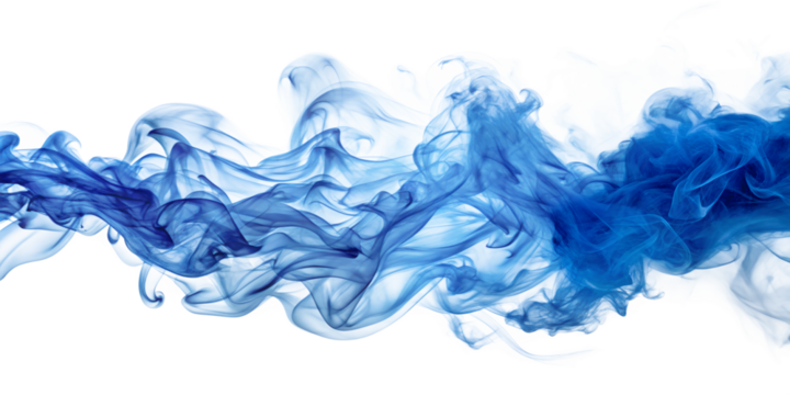 Flowing wisps of vibrant blue smoke create an abstract, isolated pattern on a transparent background
