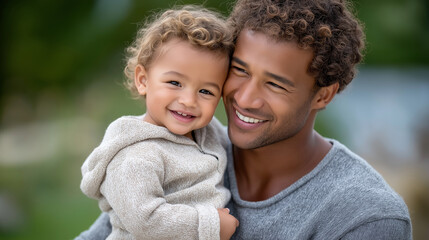 Fototapeta premium A father enjoys time with his toddler son in a park