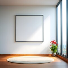 Minimalist interior design with blank frame mockup for art and photo display idea