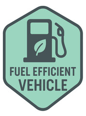 A fuel-efficient vehicle logo symbolizes eco-consciousness, green energy, and sustainable transportation choices. Modern flat vector sticker label with icon and badge style, transparent background