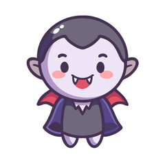 Smiling Vampire Kawaii Character – Cute Halloween Vector Icon
