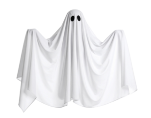 White-sheet ghost costume with black eyes, perfect representation of a traditional DIY disguise. Great for educational content, family-friendly media, and Halloween tutorials.