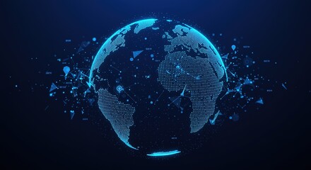 Fototapeta premium Digital Globe Global Connectivity in a Technological World, a representation of a networked planet earth on blue background