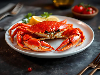 Grilled Red Crab. Delicious Roasted Sea Crab. Appetizing Crab on Plate