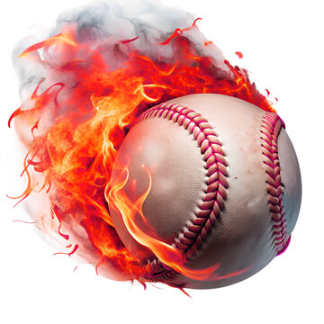 A baseball engulfed in flames, symbolizing intense action and fiery competition isolated on transparent background