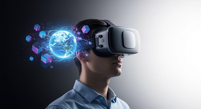 Immersive Virtual Reality Experience Exploring Digital Worlds with VR Headset