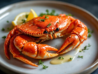 Grilled Red Crab. Delicious Roasted Sea Crab. Appetizing Crab on Plate