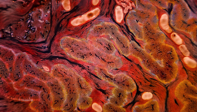 high resolution microscopic image of inflamed gut tissue showcasing cellular structures inflammation patterns and biological processes highlighting medical research and the study of gastrointestin