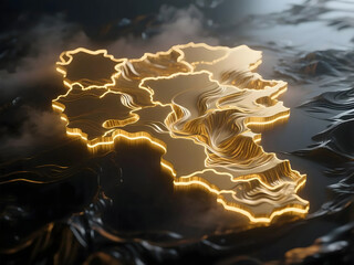 Abstract Topographic Golden Glowing Map of Armenia Concept Illustration
