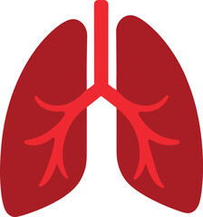 Minimalist Vector of Red Human Lungs with Bronchial Tree and Trachea in Medical Outline Style