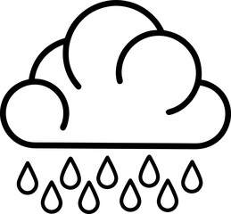 Minimalist Vector of Rain Cloud with Eight Droplets in Black and White Outline Style