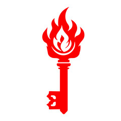 Red key icon with flame representing security and passion on transparent background
