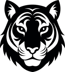 Symmetrical Tiger Face Silhouette with Intense Eyes Vector Illustration