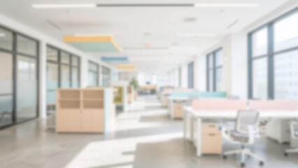 Blurred elegant home office interior with marble-top desk, gold hardware, velvet chair, and tasteful artwork, soft-focus image for abstract design and background use.


