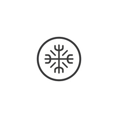 Obraz premium Vegvisir compass guides people through challenges inside simple circular boundary in minimal setting with white background