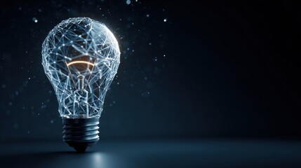 Stunning photo of light bulb with a complex digital network inside against a dark technological background. Artificial intelligence and Innovative technology concept.