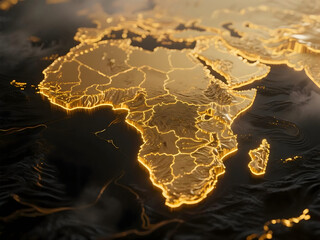 Luxurious 3D Rendered Golden Africa and Europe Continents Map Geographic