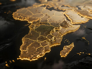Elegant Gold Africa Continent Map Detailed Terrain Globe Geographical Model
