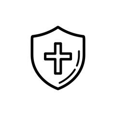 Obraz premium Graphic shield displays christian cross symbolizing faith protection isolated