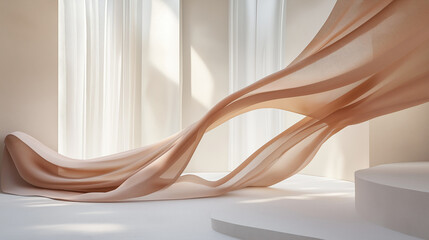 Smooth curves in mocha mousse tones flowing like waves with soft light and organic texture Generative AI
