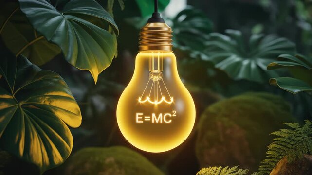 Illuminating equation e mc in a lush jungle setting