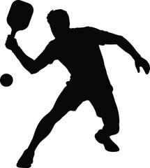 Pickleball Player Action Silhouette in Motion with Transparent Background.
