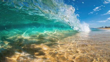 Obraz premium Ocean wave, turquoise water, shallow beach