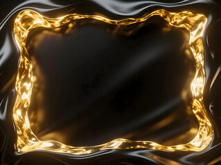 Abstract Gold Liquid Frame Border with Black Fluid Wave Background